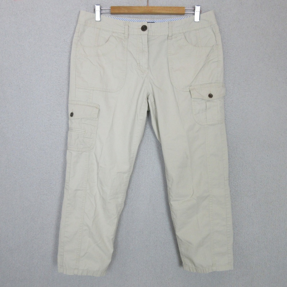 Tommy Hilfiger Womens Beige Cotton Cargo Pants Straight Leg Utility Size 12